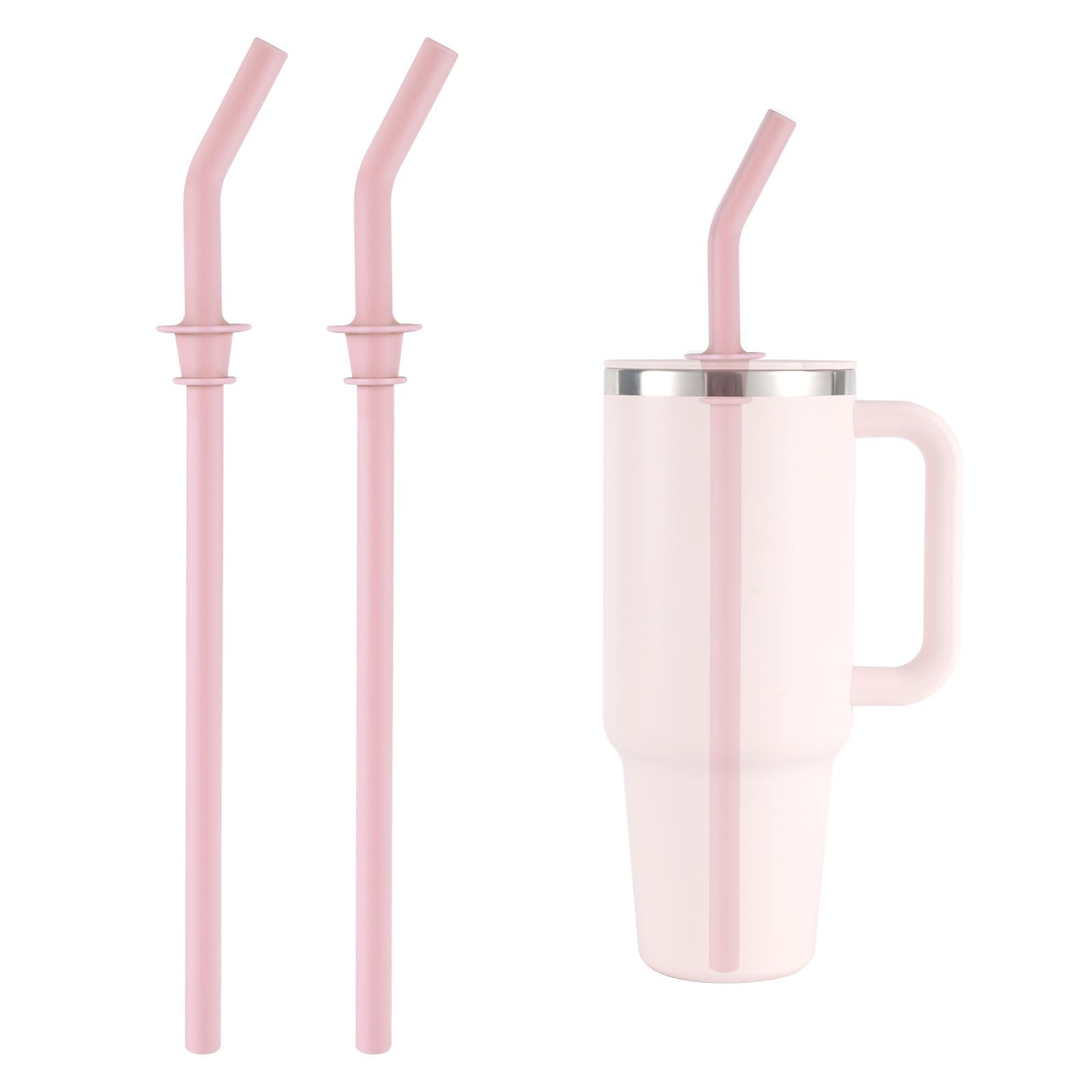 2pcs Press in Replacement Straws for Hydro Flask 40/32/28/20oz Travel Tumbler, Silicone Reusable Drinking Straws BPA Free for Hydro Flask Water Bottle Accessories Parts (Pink)
