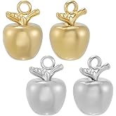 Beebeecraft 1 Box 10Pcs Fruit Charm 18K Gold Plated 304 Stainless Steel 3D Cute Apple Charm for School Season Jewelry Making Hanging Ornament Necklace Keychain (Gold, Silver)