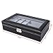 SONGMICS Black 6 Watch Box Jewelry Case Glasses Display Organizer Carbon Fiber Pattern UJWB13B