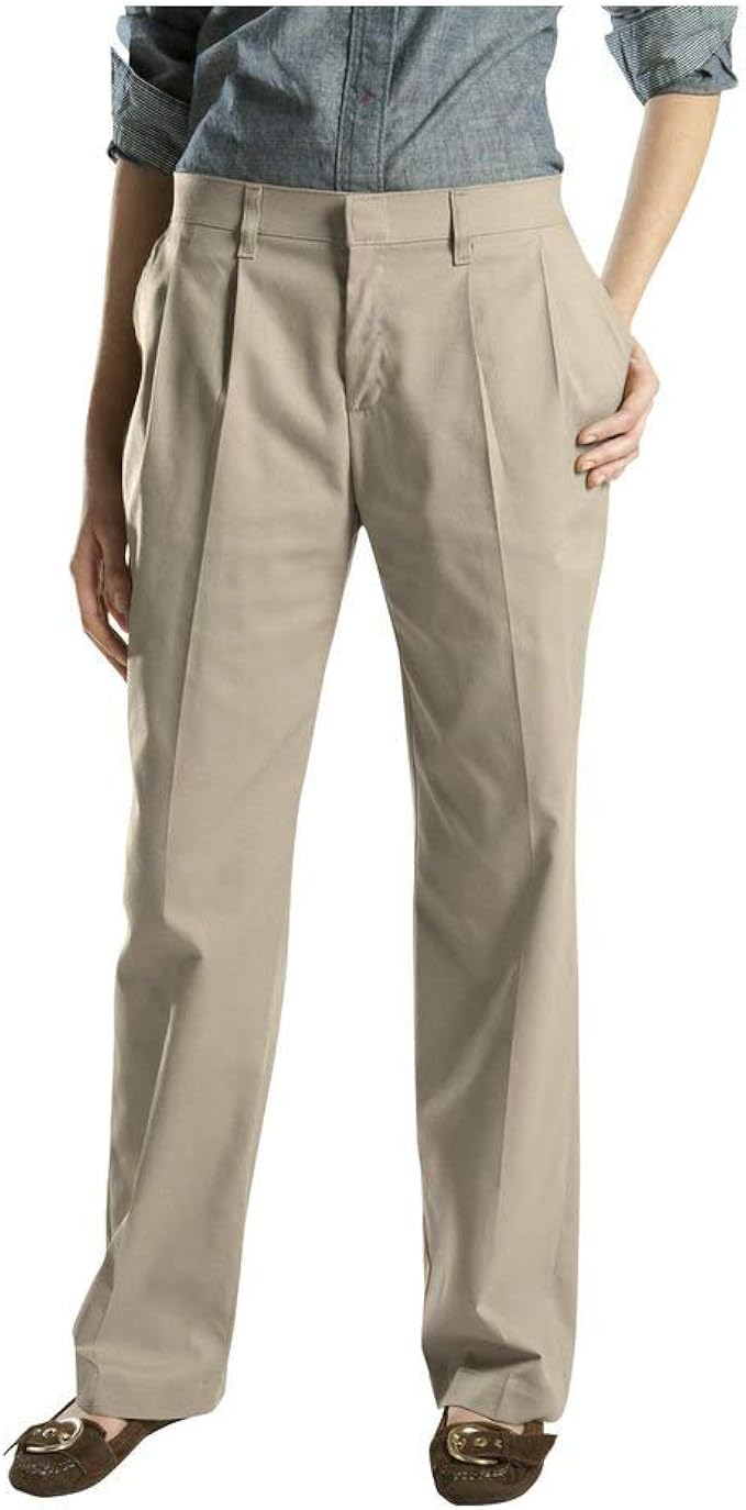 Dickies Women's PleatFront Pants FP220 Khaki Work Utility