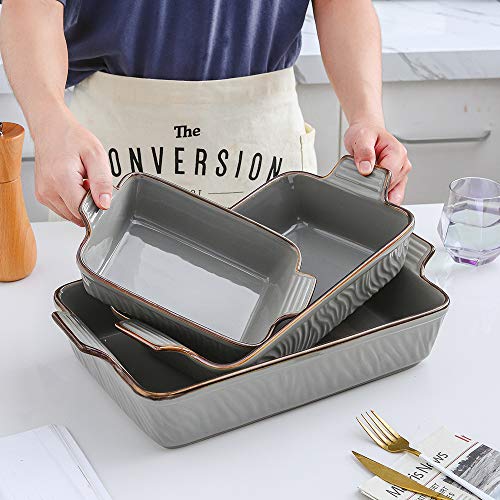KOOV Bakeware Set, Ceramic Baking Dish Set, Rectangular Casserole Dish Set, Lasagna Pans for