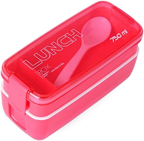 MACDIAZ Kids Bento Boxes/Lunch Boxes,Japanese Bento,Lunch Bento Box Portable Plastic Food Container 2 Tier Rectangle(Red-Transparent lids)