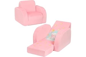 MOMCAYWEX Kids Sofa, 3-in-1 Flip Open Toddler Couch, Comfy Kids Lounger, Velvet Fabric, Pink