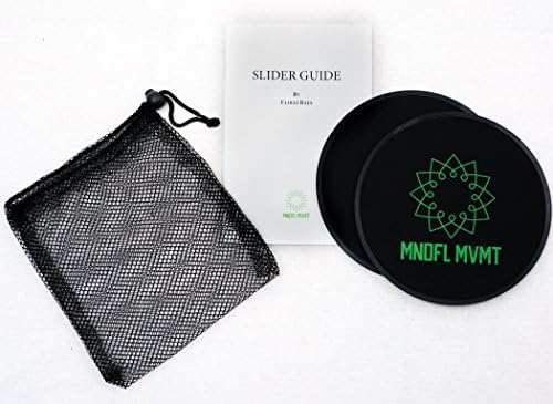 Fitness Core Ab Slider Discs + workout booklet & bag - Glides on carpet and hardwood, for hands and feet, great for home or gym full body workout training, non impact and helps with stability