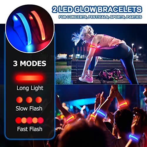 2 Pack LED Beanie Hat with Light, Unisex Winter Warm Knit Night Light Hat, Rechargeable Headlamp Beanie Cap with 2 Glow Bracelet for Camping Running Hiking Walking, Knit Beanie Gifts for Men Women Kid