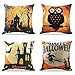 Kitette WEYON Happy Halloween Throw Pillow Covers 18 x 18 Inch Owl/Bat/Witch/Castle Theme Sofa Home Decorative Cotton Linen Cushion Covers Set of 4