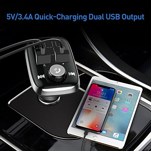 HiGoing Bluetooth FM Transmitter, Wireless Car Radio Adapter Receiver Hands-free Calling, Dual USB Charger with 5 V/3.4 A Output, U-disk/TF Card/AUX MP3 Player Car Kit - Thumbnail 3