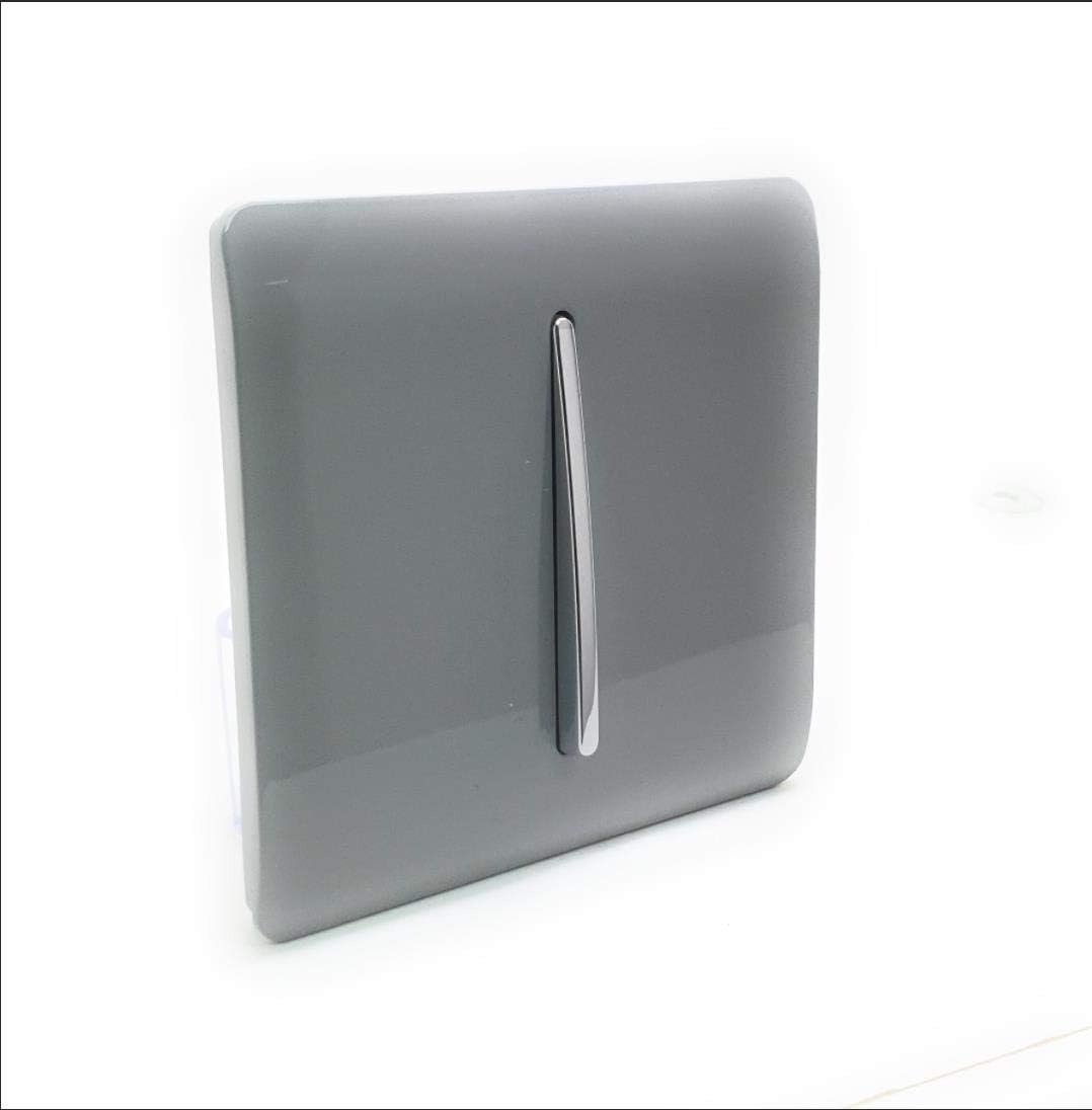 Trendi 1 Gang 2 Way 240V Screwless Raised Front Plate Plastic Artistic Modern Glossy 10 Amp Chrome Rocker Single Electrical Wall Light Switch Light Grey - Image 3