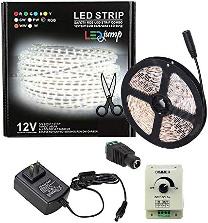 LEDJUMP Plug in Ready Bright Dimmable LED Tape String Flexible Lights Lighting 16FT/5Meters 300 Lights Daylight White