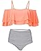 Tempt Me Women Two Piece Swimsuit High Waisted Ruffled Flounce Bikini Orange XL