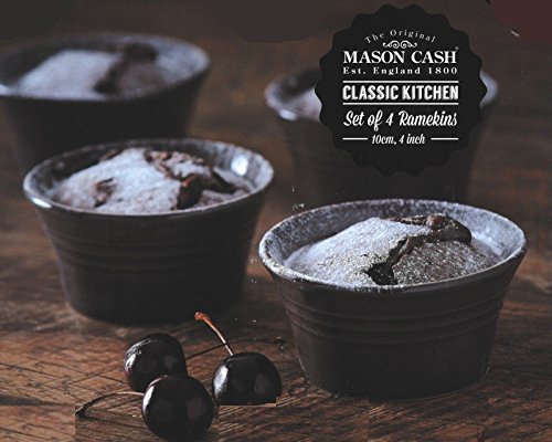 Mason Cash Classic Kitchen Ramekins, Set of 4, Durable Stoneware Goes from Oven to Table, 6-Fluid Ounces, Ideal for Souffles, Dips and Single-serving Dishes, Dishwasher and Freezer Safe, Dark Gray