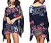 Uplife Women's Loose Batwing Sleeve Tops Flower Bohemian Chiffon Blouse T Shirt Tops (One Size, Blue&Purple)