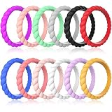 Zollen 12 Packs Silicone Wedding Rings for Women, Thin Braided Rubber Wedding Bands Stackable Ring, Hypoallergenic Silicone, Size 7