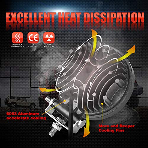 LED Light Bar, OFFROADTOWN 5inch 144W Round LED Lights Offroad Pod Lights Spot Flood Combo Beam LED Work Light Fog Lights Driving Light Waterproof for Truck Jeep SUV ATV UTV Boat Hunters - Thumbnail 4