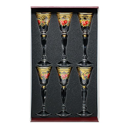 Glazze Crystal ALY-078-GL Liquor Glasses Cordial, Gold Floral