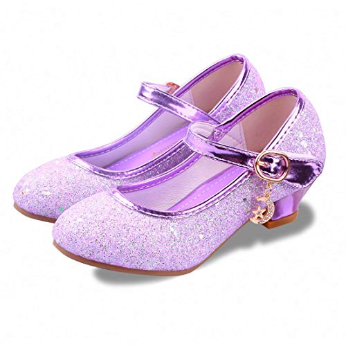 Kids Girls Flats Sparkle Party Mary Jane Princess Dress Shoes (1 M US Little Kid, Purple)