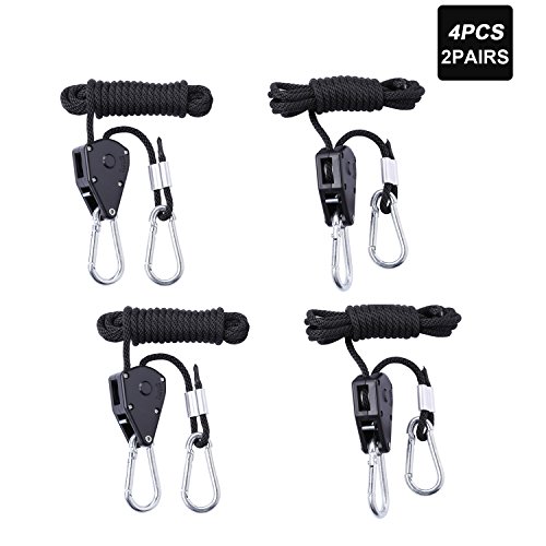 JOMITOP 8ft Heavy Duty Adjustable Grow Light Rope Clip Hanger Rope Hanger Reinforced Steel Carabiner Clip, Loose-proof Design 150lbs Weight Capacity,Upgraded Model, Pack of 4