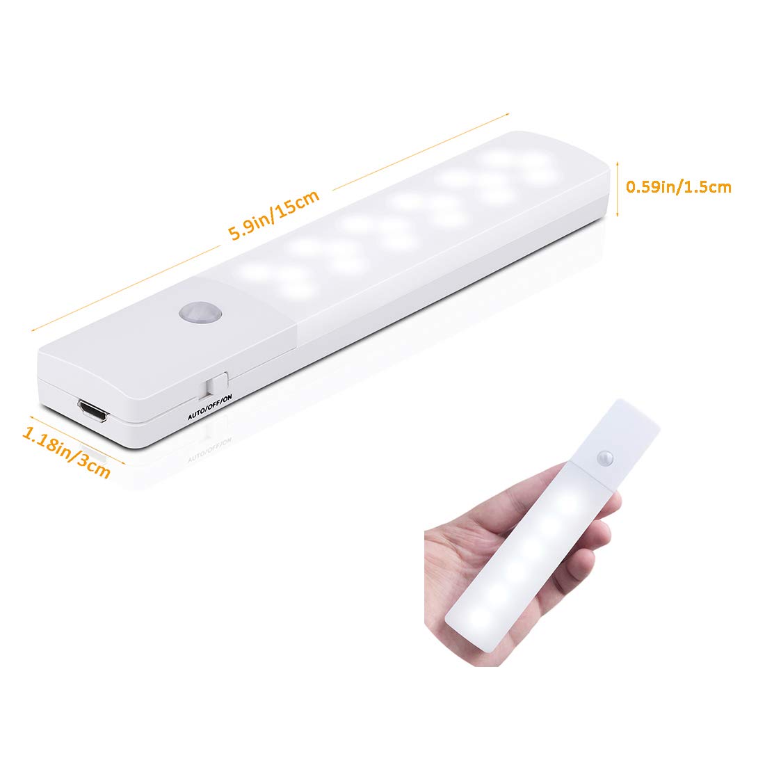 Motion Sensor Light, Wireless Night Light 18 LED USB Rechargeable Indoor Automatic Light Super Long Battery Life for Closet, Cabinet, Stairs, Drawer, Pantry, Cupboard, Wardrobe