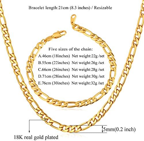 Cadenas De Oro Men Para Hombres Laminada 18K Real Gold Plated Necklace Set Figaro Chain Necklace Bracelet Men Jewelry (18, gold-plated-copper)