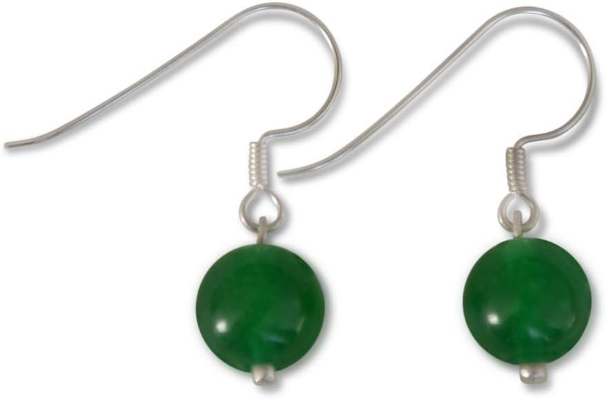 VifalenoJade drop earrings, natural jade, malaysia jade, green, round, 14mm, 925 silver
