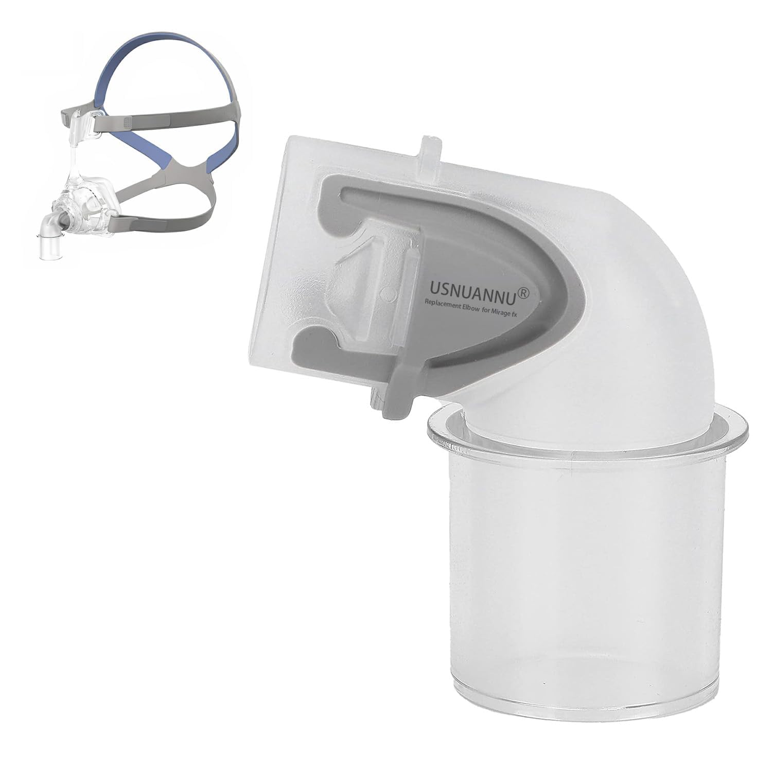 Photo 1 of ?Fits ONLY ResMed Mirage FX?Replacement Elbow Connector for ResMed Mirage FX, Mirage FX Elbow, Replacement Elbow Connector Assembly Accessory Fit for Mirage FX Nasal Guard. (1 pcs Translucent)