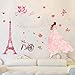 Iuhan Bonjour Paris Wall Sticker Lovely Sweet Girl with Rose Mural Decor Bedroom Home Sticker Wall