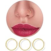 LUCKYJEWUS 14K Gold Nose Rings Hoops for Women 22 Gauge, Small Thin Nose Piercing Jewelry, 3pcs 8mm 22G