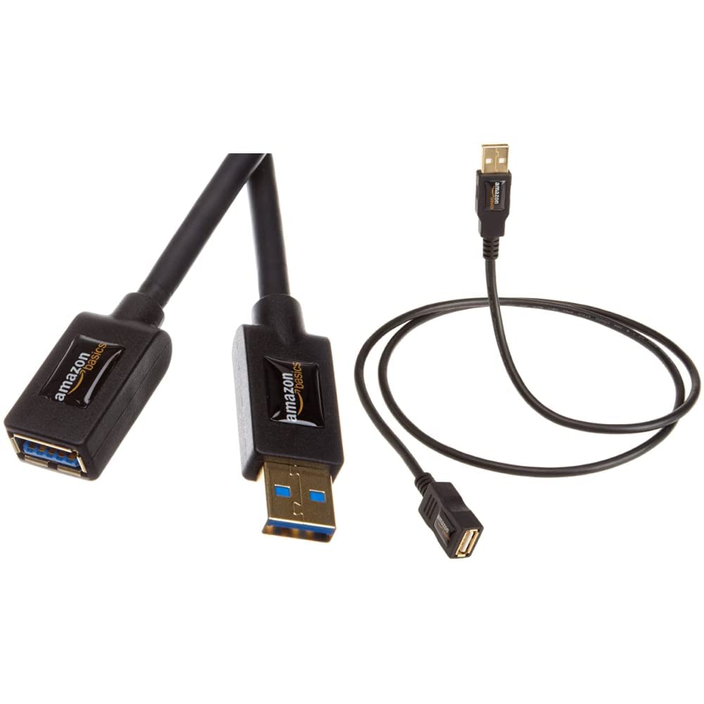 Amazon Basics USB 3.0 A-Male to A-Female Extension Cable 3 m / 9.8 Feet & USB 2.0 A-Male to A-Female Extension Cable 3 m / 9.8 Feet