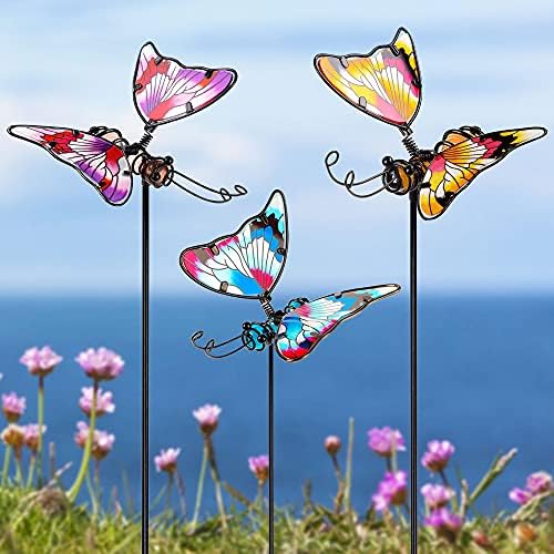 Juegoal Set of 3 Butterfly Garden Stake Decor, 20 Inch Colorful