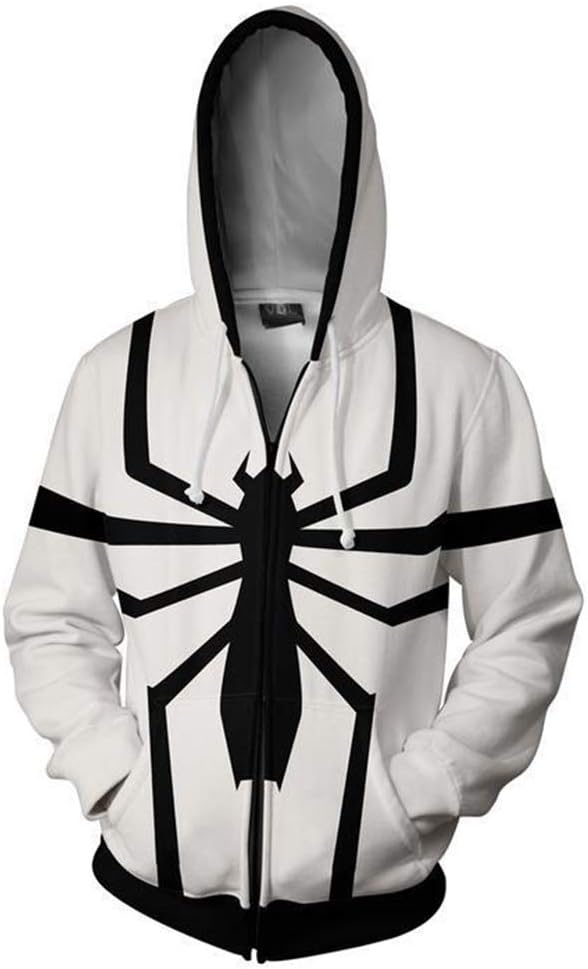 Wsysnl White Spider Venom Cosplay Unisex Adult 3D Style Zipper Hooded Sweatshirt