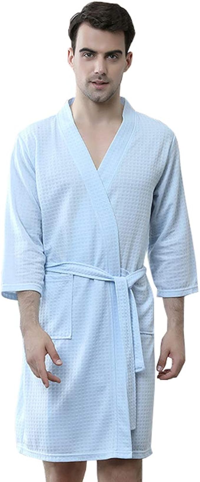 Rojeam Men's Kimono Waffle Robe Unisex Lightweight Soft Knee Length Spa