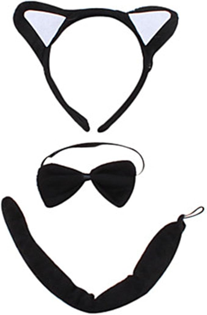 Sexy Black Kitty Cat Costume Ears Tail and Bow Tie Kit
