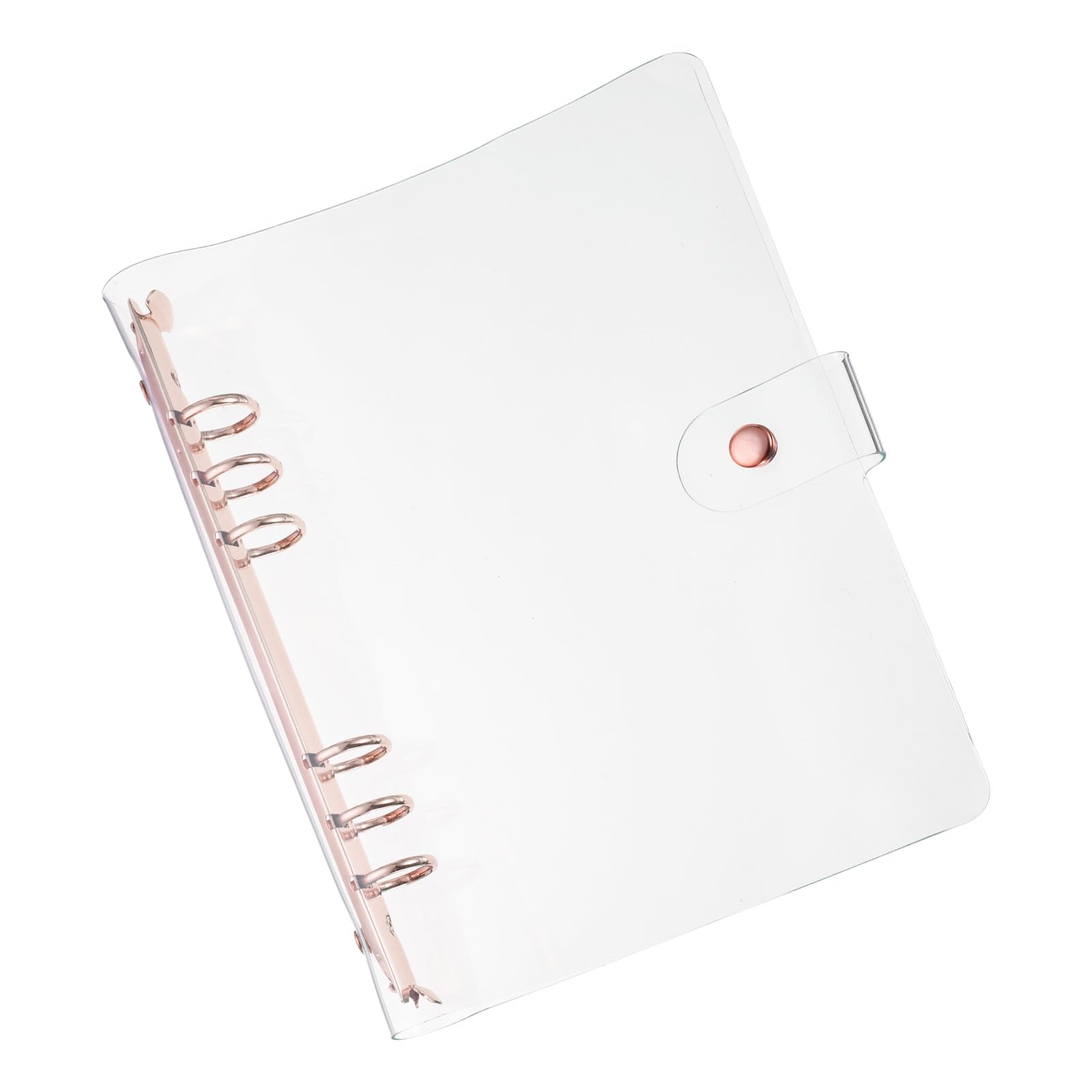 PATIKIL A5 Clear Binder Cover, Soft PVC Loose Leaf Binder Protector Refillable Notebook Shell with Snap Button Closure 6 Ring for DIY Meeting Notebook Folder, Rose Gold