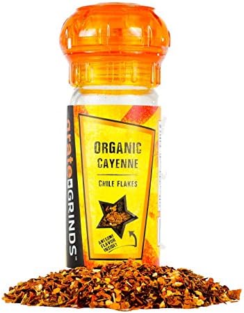 Organic Cayenne Chile Flakes 1.1oz. Refillable Spice Grinder Bottle