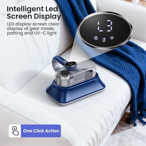 Mattress Vacuum Cleaner, Powerful Vibration Handheld Vacuum Cleaner with UV-C Light and LED Display, HEPA Filter, Handheld Hoover Cordless for Bed, Carpet, Sofa, Crib, Pillows (bright blue)