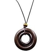 LARVOVUE Long Wooden Pendant Necklaces for Women Black Brown Boho Handmade Necklace for Sweater (Brown)