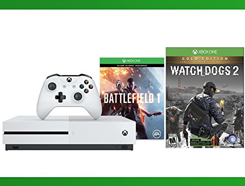 Xbox-One-S-500-GB-Battlefield-1-Console-Watch-Dogs-2-Gold-Edition-WWE-2K16-Bundle-3-Items-Includes-Extra-Content-Season-Pass-subscription