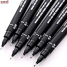 UNI PIN DRAWING PEN PIGMENT LINER SET BLACK 0.05mm to 0.8mm [Set of 6]