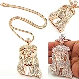 Mens Hip Hop Iced Out Rose Gold Finish Jesus Pendant W/ 36