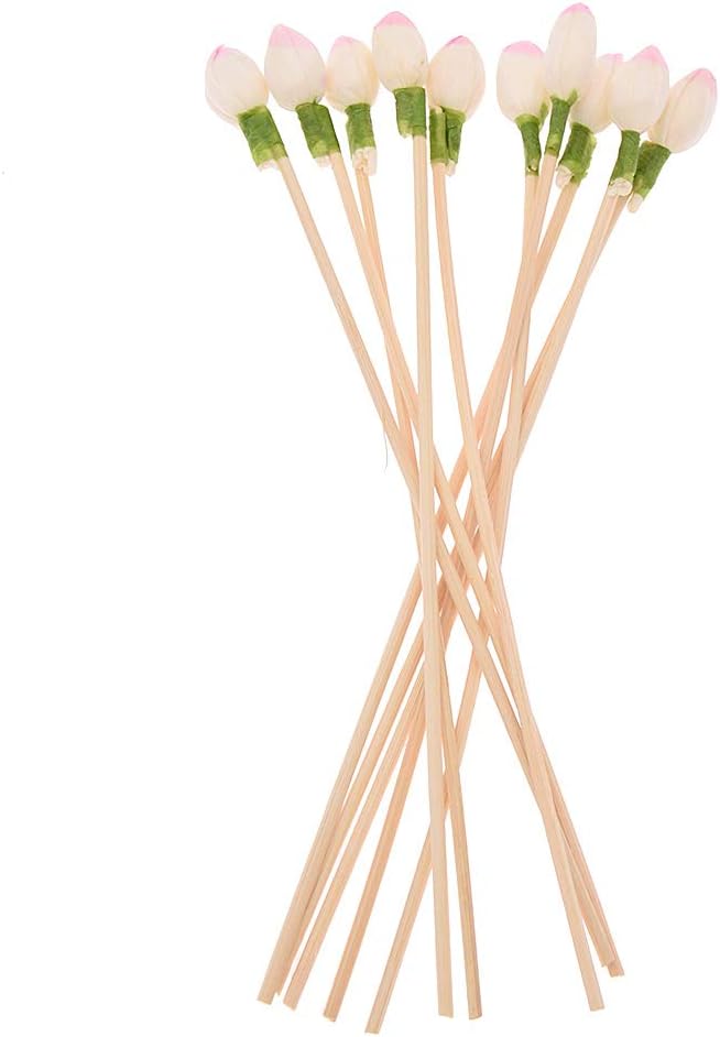 BetterUS 10Pcs Rattan Reed Diffuser Sticks Artificial Pink Flower Bud Home Spa Office Decor