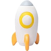 Rocket Baby Teether, Rattle &amp; Bath Toy &ndash; 3.89 in Space-Themed Infant Toy | Natural Rubber, Hand-Painted with Water-Based Paint | Non-Toxic, BPA-Free Sensory Toy &amp; Toddler Gift (36+ Months)