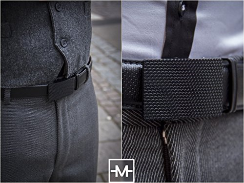 Marino Men's Genuine Leather Ratchet Dress Belt with Automatic Buckle, Enclosed in an Elegant Gift Box - Gunblack Silver Custom: Up to 44" Waist