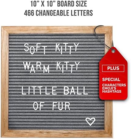 Felt Letter Board With Easel Stand 10x10 | 466 Changeable Characters Including 1 inch and ¾ Letters, Symbols, Emojis Hashtag + More | Great for Instagram | Hook To Hang | 2 Storage Pouches (Gray)