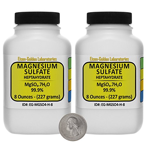 Magnesium Sulfate [MgSO4.7H2O] 99.9% USP Grade Crystals 1 Lb in Two Space-Saver Bottles USA