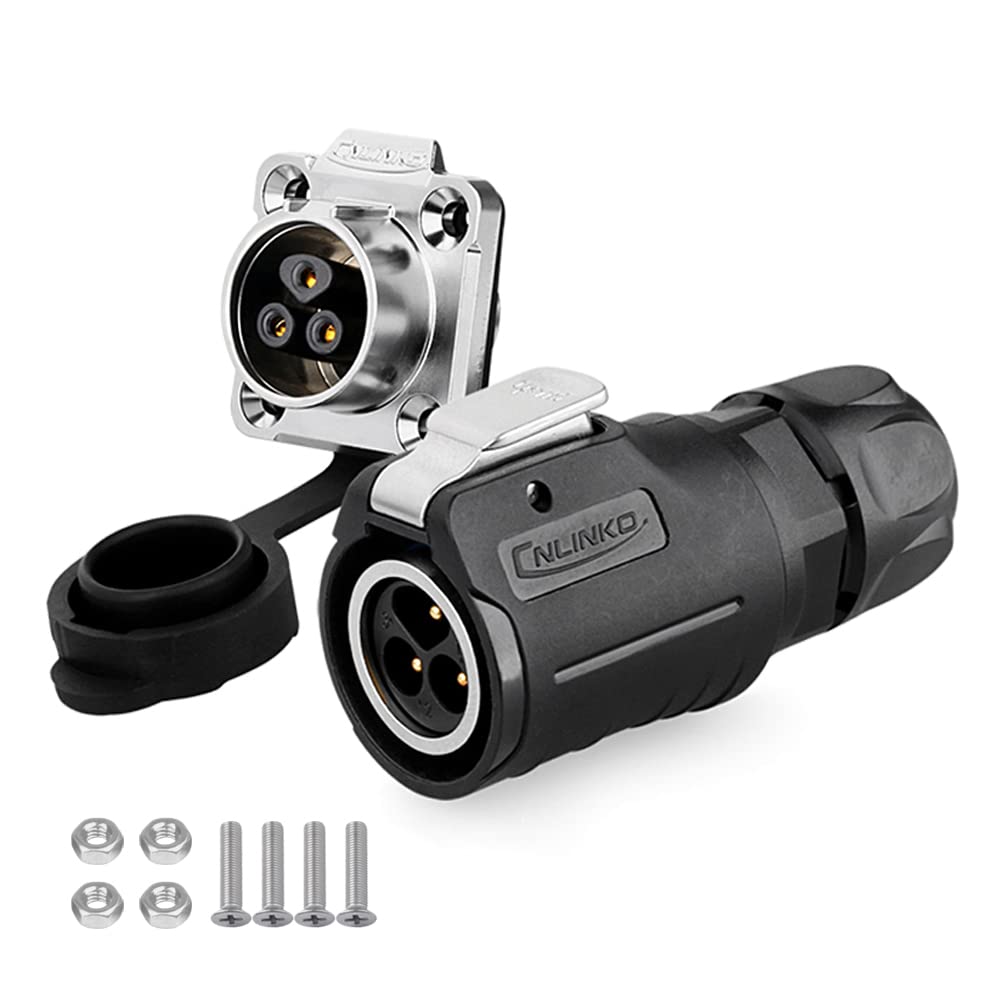 CNLINKO LP-16 Industrial Waterproof Connector IP68 Circular Connector Quick Plugging Aviation Connector Anti-Interference Shell Fast Release Connector M16 2-9 Pin Flange Socket (3 Pin)
