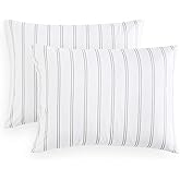 Wake In Cloud - Striped Pillow Cases, Ticking Stripe Vertical Pinstripe Farmhouse Pattern Printed, Set of 2 Soft Pillowcases Pillow Shams Covers, Gray White, Standard Size 20x26 Inches