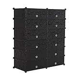 UNICOO - Multi Use DIY Plastic 12 Cube Shoe Rack,Organizer, Bookcase, Shoes Cabinet (2×6, Black with Black Doors)