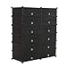 UNICOO - Multi Use DIY Plastic 12 Cube Shoe Rack,Organizer, Bookcase, Shoes Cabinet (2×6, Black with Black Doors)