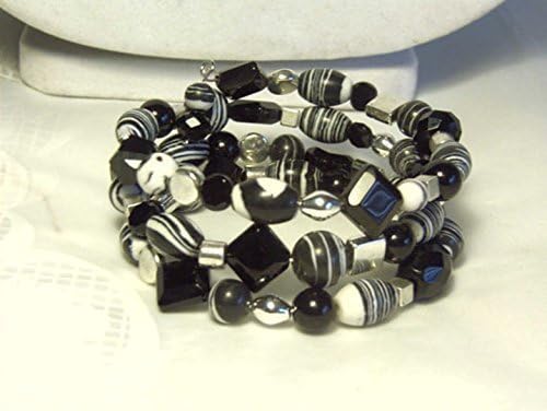 Cynthia Lynn "TANZANIA" Black and White Striped Turquoise Animal Print Beaded Coil Bracelet