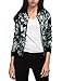 Allegra K Women's Long Sleeves Stand Collar Zip Up Floral Bomber Jacket Grey M